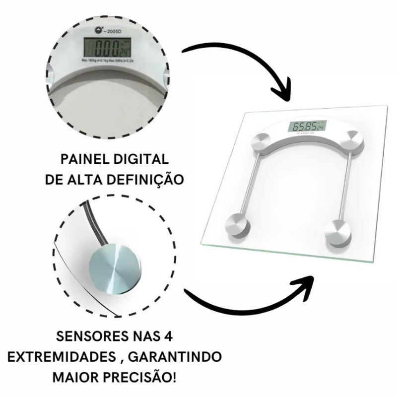 Balança Digital de Vidro Temperado com Monitoramento Corporal Completo