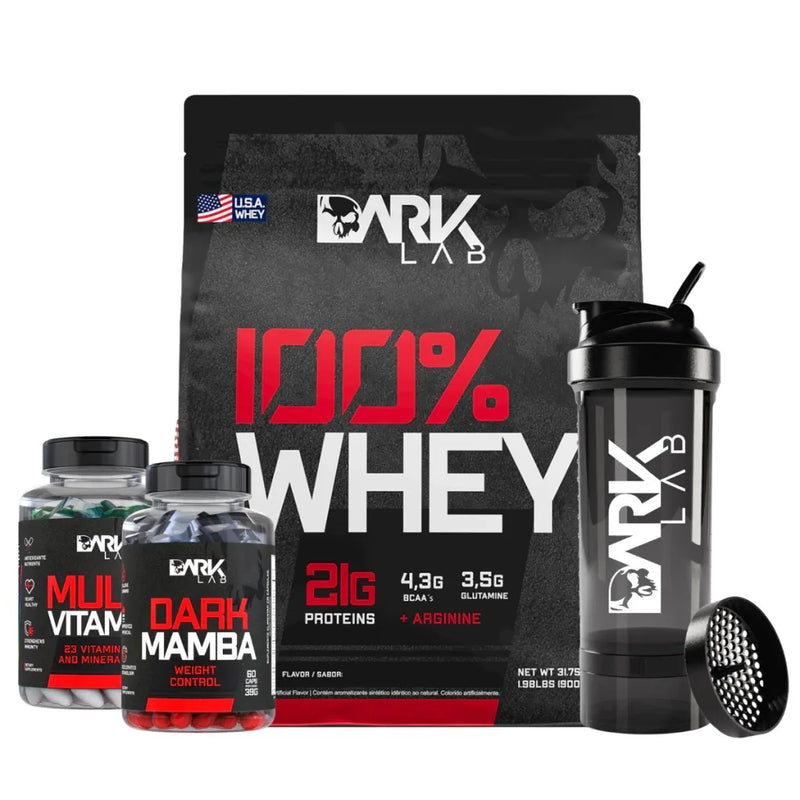 Kit Completo Dark Lab – Dark Mamba + Whey 100% + Multivitamínico + Coqueteleira Premium