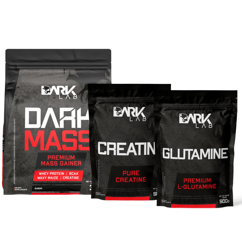 Kit Potência Máxima Dark Lab – Creatina 500g + Dark Mass 3kg + Glutamina 500g