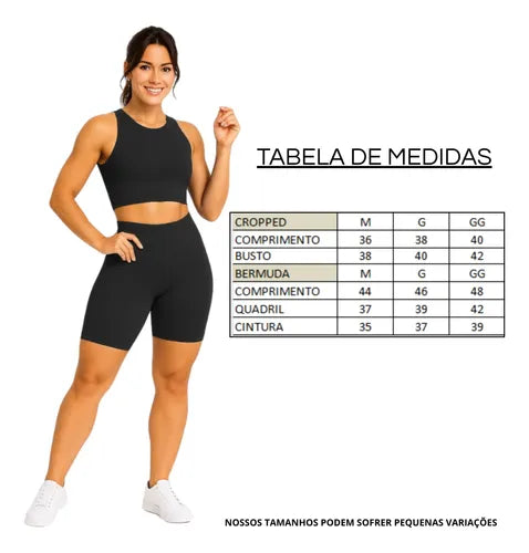 Conjunto Fitness Feminino Premium Bermuda Top Blackout Academia Conforto