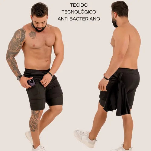 Short Masculino Duplo 2 em 1 Academia Corrida Treino Verão Conforto Performance