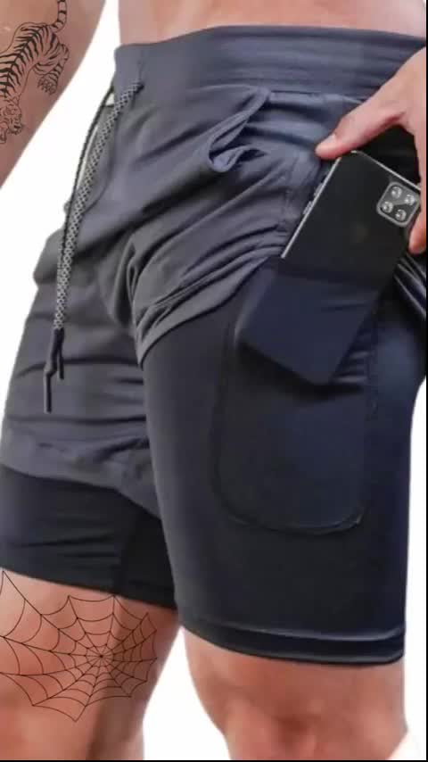 Shorts Masculino 2 em 1 Térmico Compressão Bolso Secreto Academia Corrida Fitness