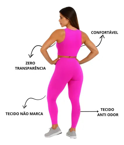 Conjunto Fitness Feminino Blackout: Legging e Cropped Zero Transparência, Modella