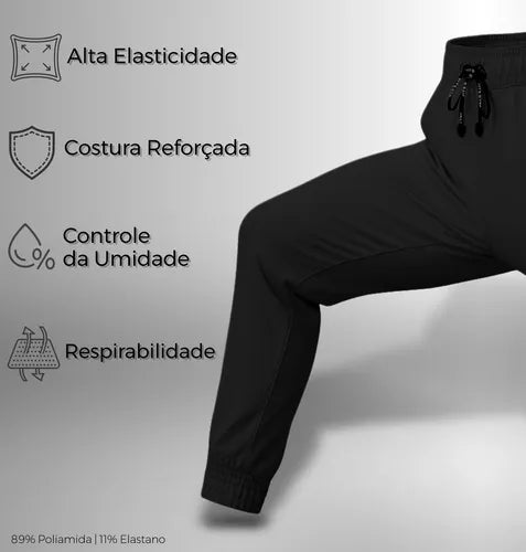 Calça Jogger Masculina Premium Poliamida Bolsos Conforto Proteção UV50+ Flexibilidade Academia Esporte