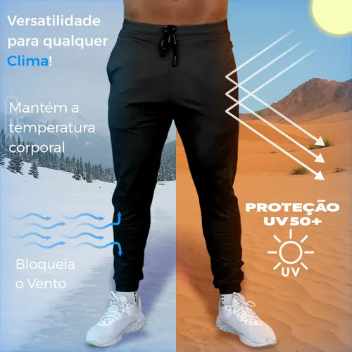 Calça Jogger Masculina Premium Poliamida Bolsos Conforto Proteção UV50+ Flexibilidade Academia Esporte
