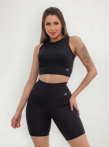 Conjunto Fitness Feminino Premium Bermuda Top Blackout Academia Conforto