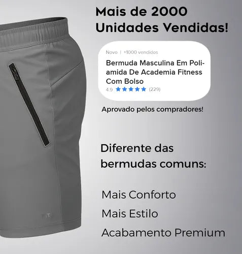 Bermuda Masculina Premium Poliamida: Conforto e Flexibilidade para Academia e Fitness