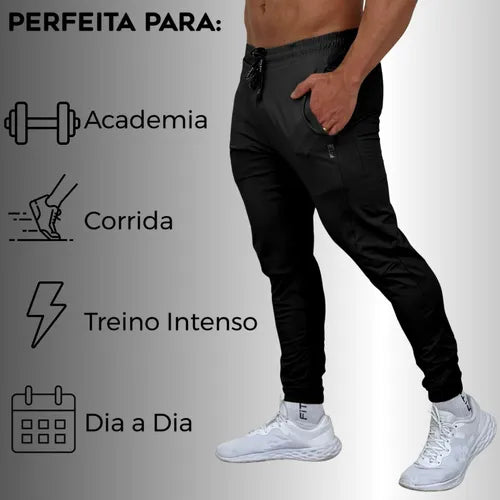 Calça Jogger Masculina Premium Poliamida Bolsos Conforto Proteção UV50+ Flexibilidade Academia Esporte