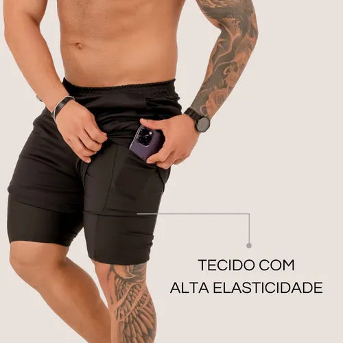 Short Masculino Duplo 2 em 1 Academia Corrida Treino Verão Conforto Performance
