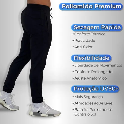Calça Jogger Masculina Premium Poliamida Bolsos Conforto Proteção UV50+ Flexibilidade Academia Esporte