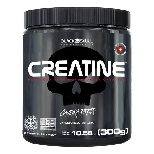 Creatina Pura Black Skull 300g Sem Sabor: Força, Explosão e Recuperação Muscular
