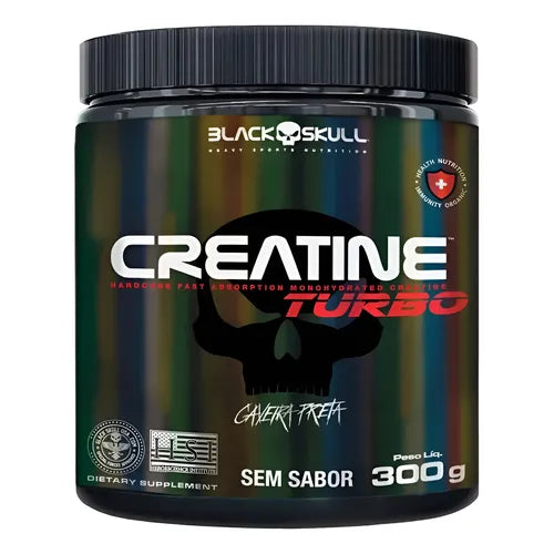Creatina Turbo Black Skull 300g Sem Sabor: Potência Pura para Treinos Intensos