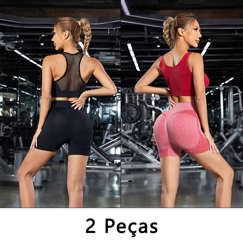 Conjunto de Shorts Feminino Sem Costura – 2 Peças para Yoga