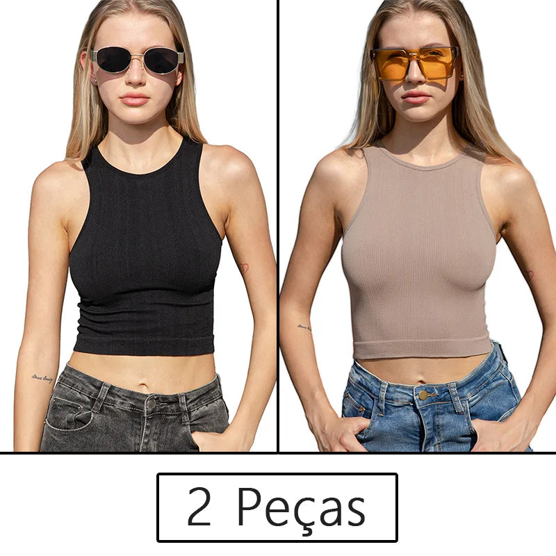Conjunto Feminino Cropped e Short Fitness em Poliamida e Elastano – Alta Elasticidade e Conforto Premium