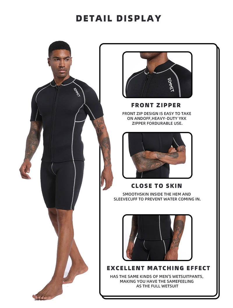 Roupa de Mergulho Masculina DEMMET – Neoprene 1.5mm / 3mm – Manga Curta e Shorts Separados