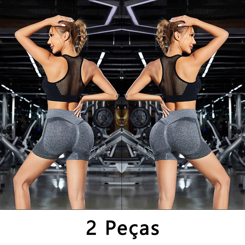 Conjunto de Shorts Feminino Sem Costura – 2 Peças para Yoga