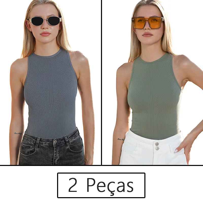 Conjunto Feminino Fitness 2 Peças – Top Regata e Short em Poliamida e Elastano – Alta Elasticidade e Conforto
