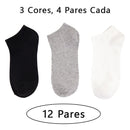Meias Curtas Masculinas – 12 Pares, Algodão Confortável, Leves e Respiráveis