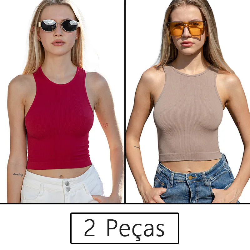 Conjunto Feminino Cropped e Short Fitness em Poliamida e Elastano – Alta Elasticidade e Conforto Premium