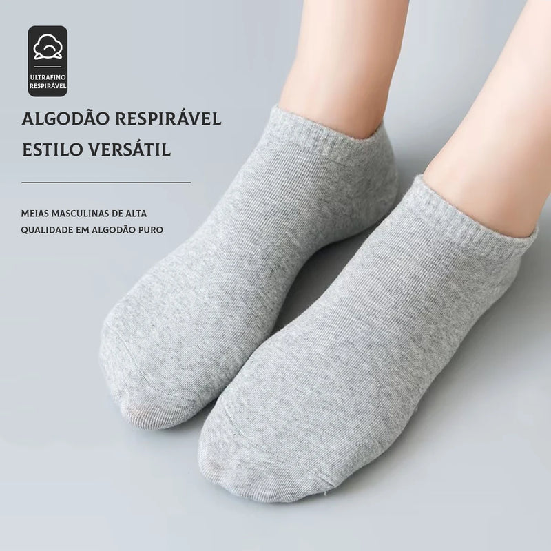 Meias Curtas Masculinas – 12 Pares, Algodão Confortável, Leves e Respiráveis