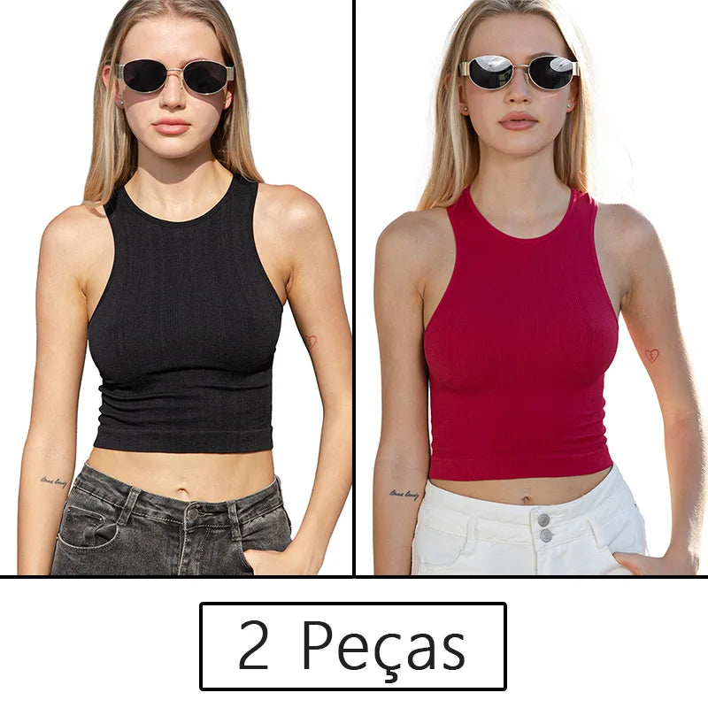 Conjunto Feminino Cropped e Short Fitness em Poliamida e Elastano – Alta Elasticidade e Conforto Premium