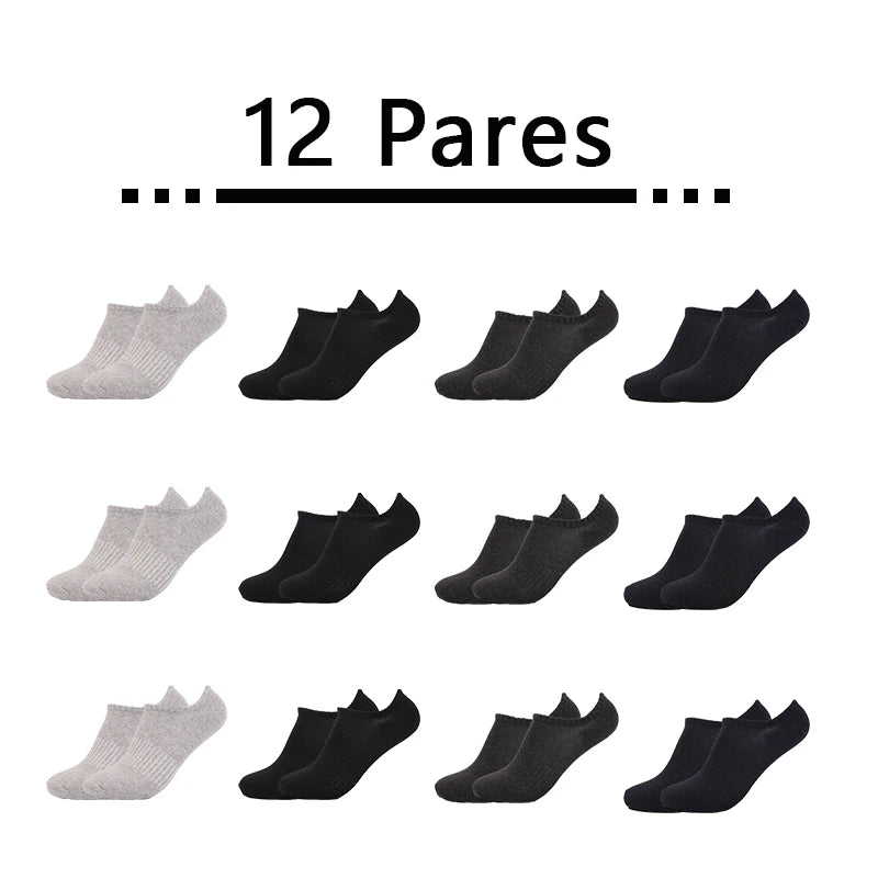 Meias Curtas Masculinas – 12 Pares, Algodão Confortável, Leves e Respiráveis