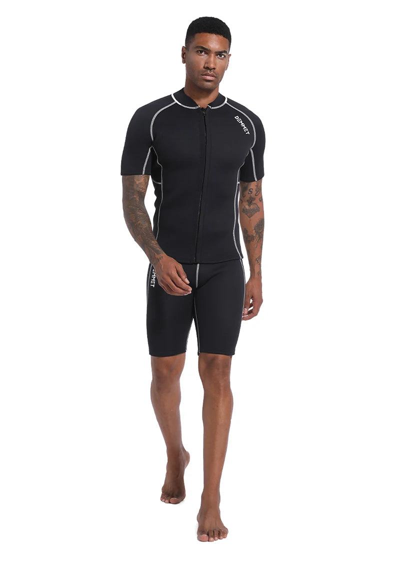 Roupa de Mergulho Masculina DEMMET – Neoprene 1.5mm / 3mm – Manga Curta e Shorts Separados