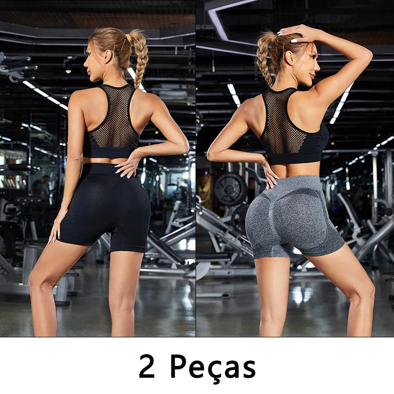 Conjunto de Shorts Feminino Sem Costura – 2 Peças para Yoga