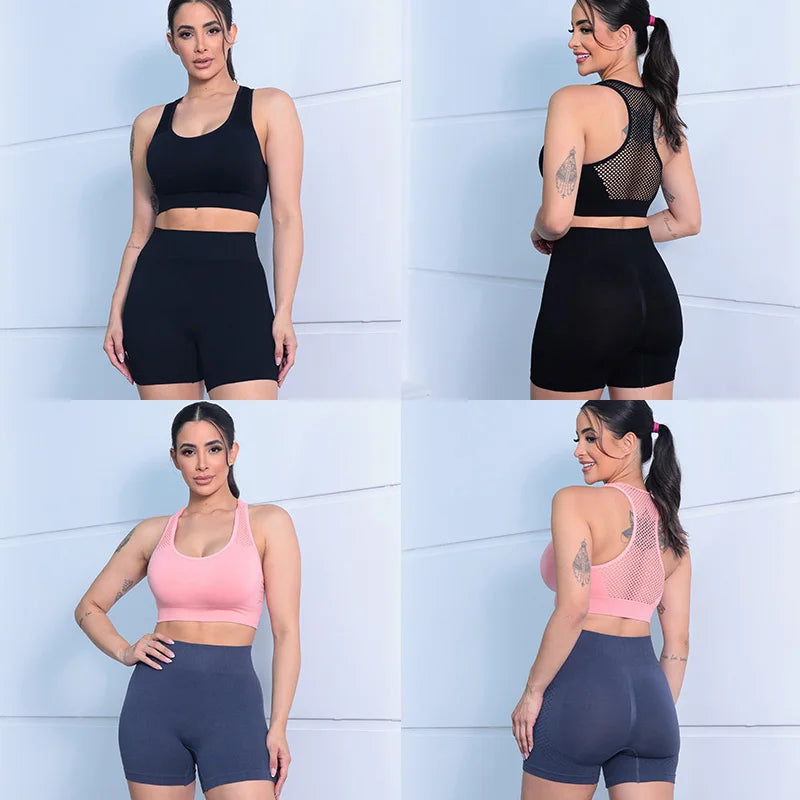 Conjunto de Shorts Feminino Sem Costura – 2 Peças para Yoga