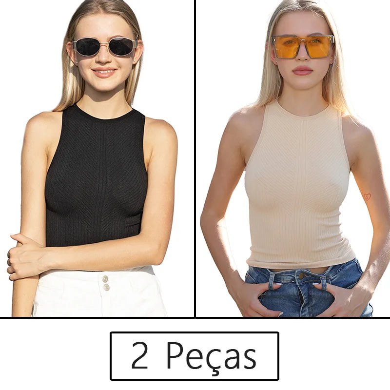 Conjunto Feminino Fitness 2 Peças – Top Regata e Short em Poliamida e Elastano – Alta Elasticidade e Conforto