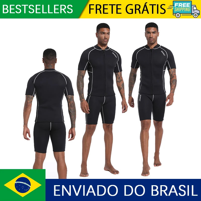 Roupa de Mergulho Masculina DEMMET – Neoprene 1.5mm / 3mm – Manga Curta e Shorts Separados