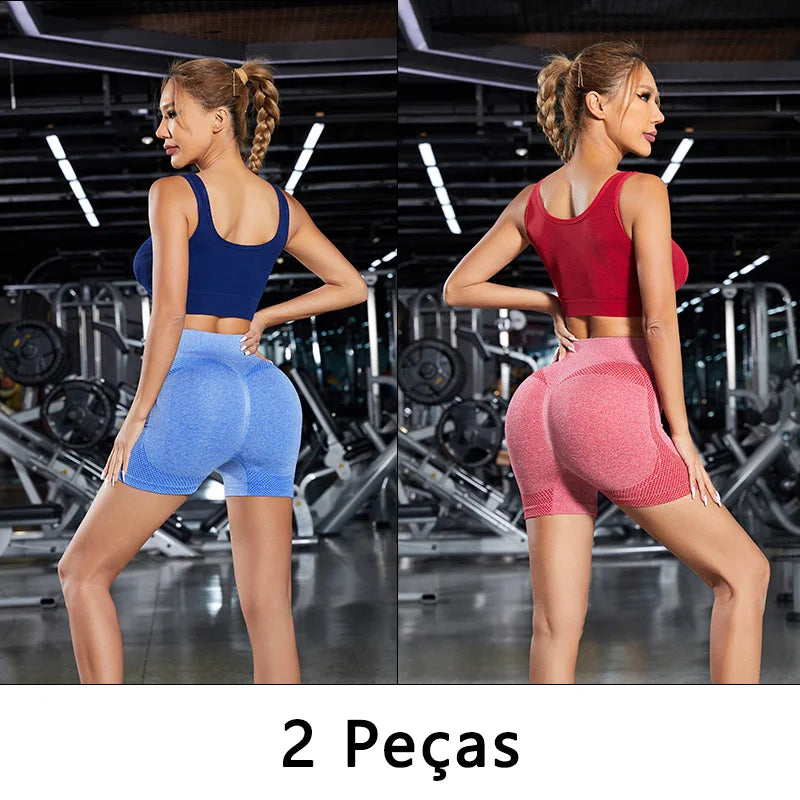 Conjunto de Shorts Feminino Sem Costura – 2 Peças para Yoga