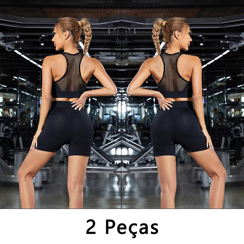Conjunto de Shorts Feminino Sem Costura – 2 Peças para Yoga
