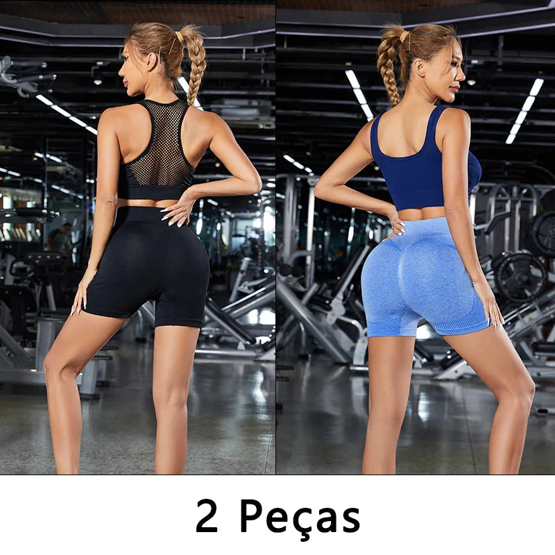 Conjunto de Shorts Feminino Sem Costura – 2 Peças para Yoga