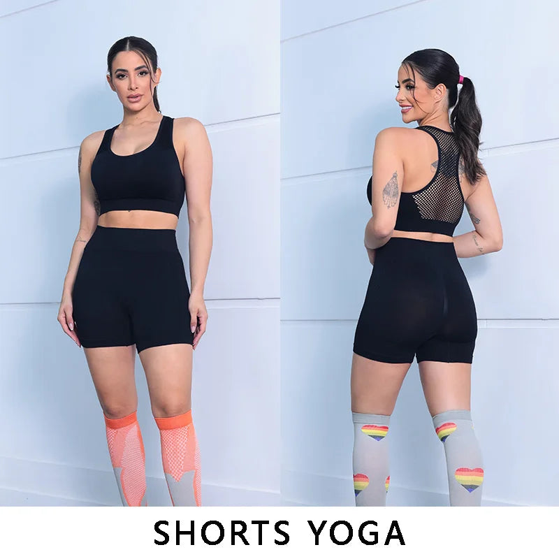 Conjunto de Shorts Feminino Sem Costura – 2 Peças para Yoga