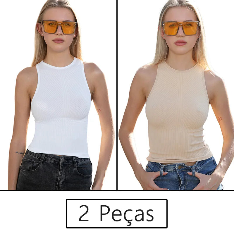 Conjunto Feminino Fitness 2 Peças – Top Regata e Short em Poliamida e Elastano – Alta Elasticidade e Conforto