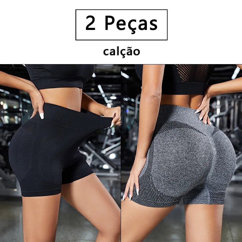 Conjunto de Shorts Feminino Sem Costura – 2 Peças para Yoga