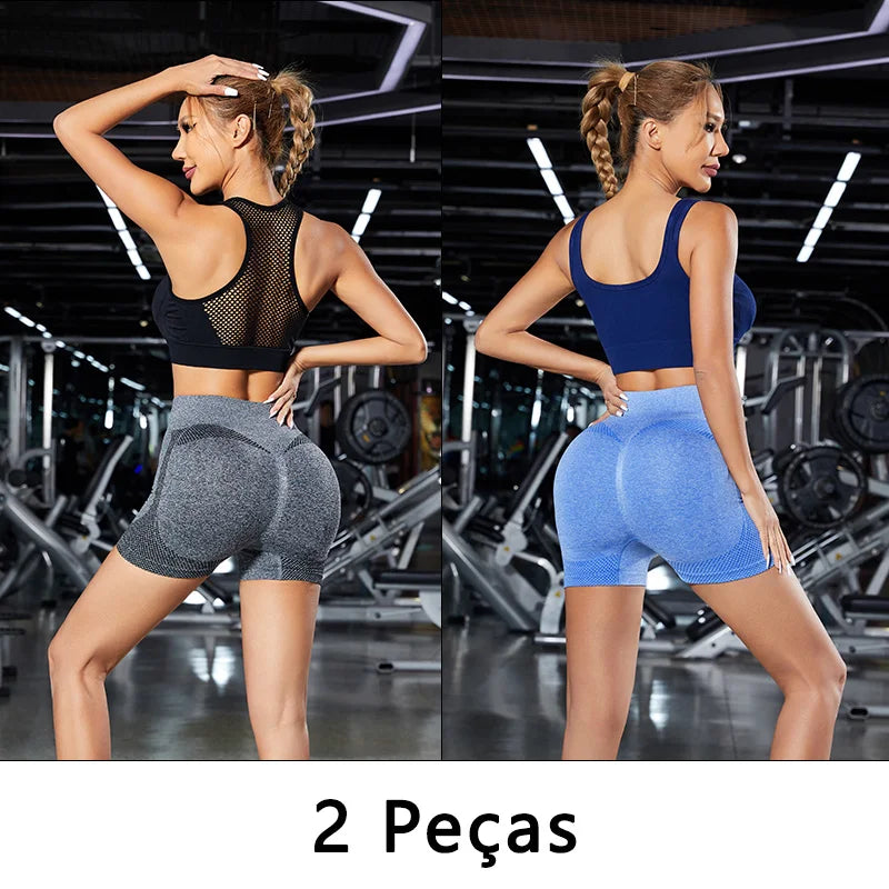 Conjunto de Shorts Feminino Sem Costura – 2 Peças para Yoga