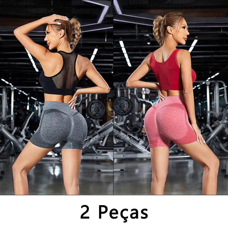 Conjunto de Shorts Feminino Sem Costura – 2 Peças para Yoga