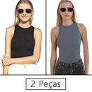Conjunto Feminino Fitness 2 Peças – Top Regata e Short em Poliamida e Elastano – Alta Elasticidade e Conforto