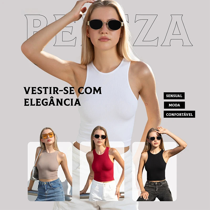 Conjunto Feminino Cropped e Short Fitness em Poliamida e Elastano – Alta Elasticidade e Conforto Premium