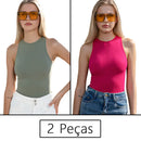 Conjunto Feminino Fitness 2 Peças – Top Regata e Short em Poliamida e Elastano – Alta Elasticidade e Conforto