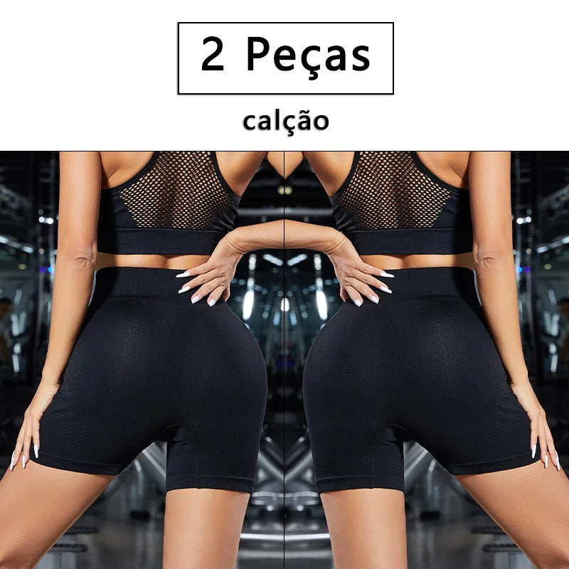 Conjunto de Shorts Feminino Sem Costura – 2 Peças para Yoga