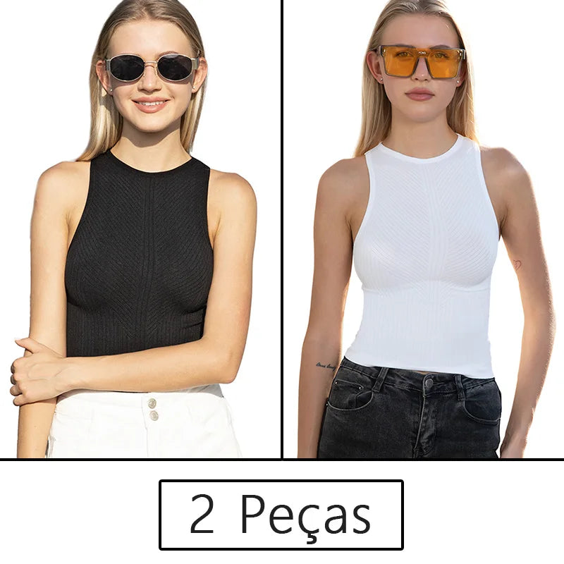 Conjunto Feminino Fitness 2 Peças – Top Regata e Short em Poliamida e Elastano – Alta Elasticidade e Conforto