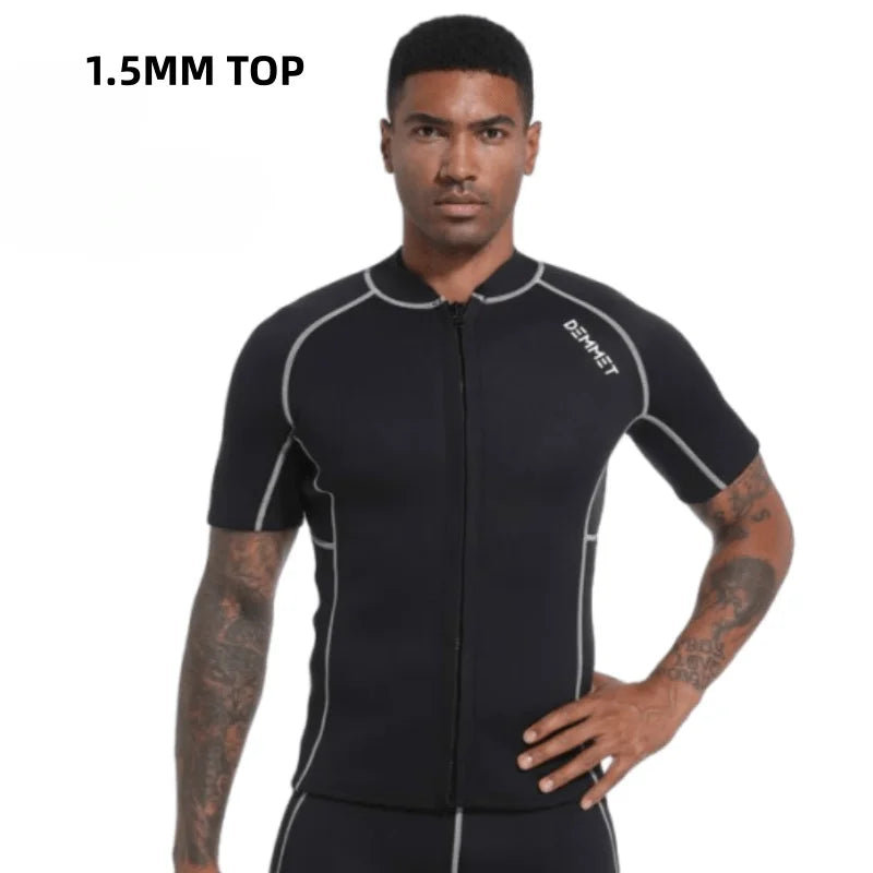 Roupa de Mergulho Masculina DEMMET – Neoprene 1.5mm / 3mm – Manga Curta e Shorts Separados
